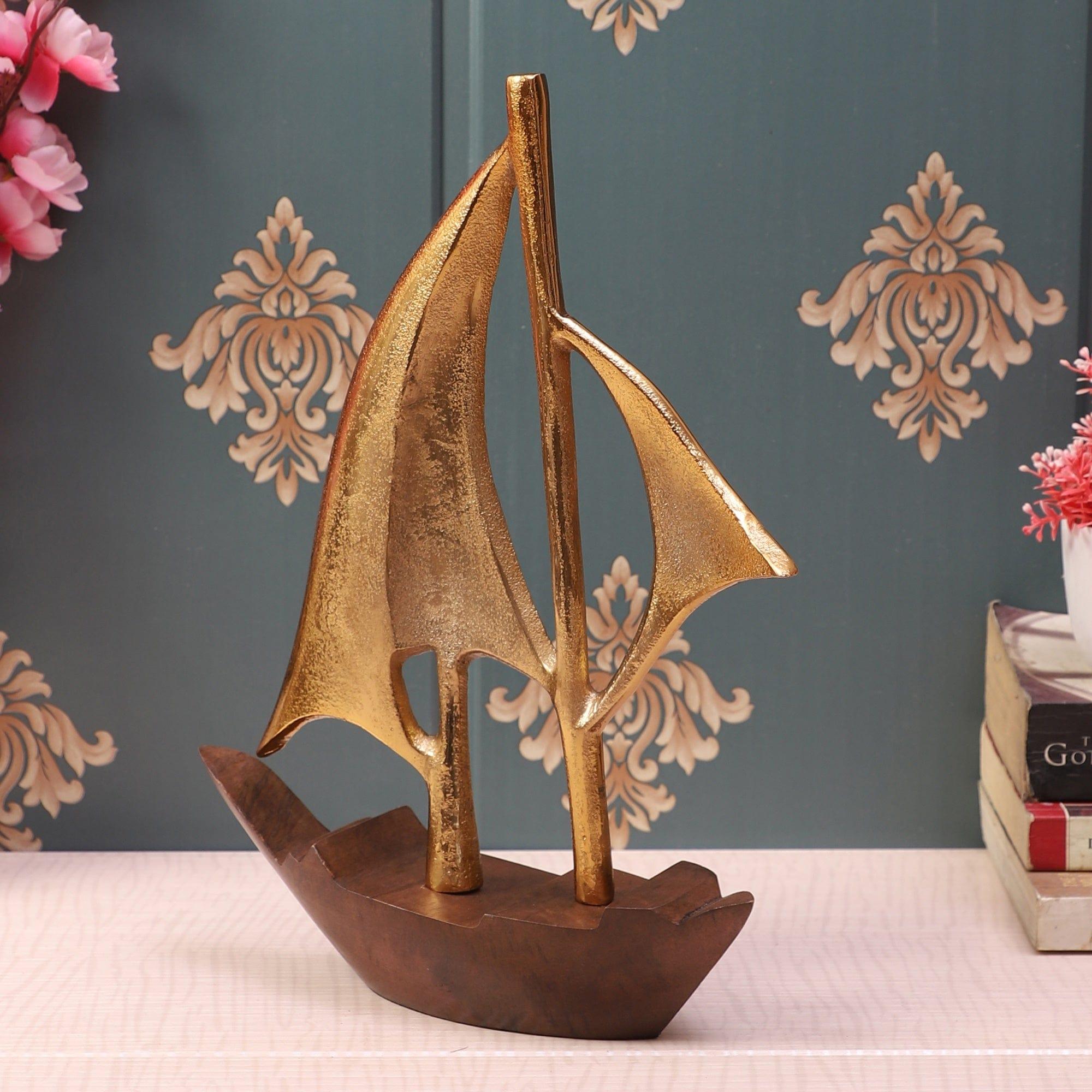 Raw Matt Gold Aluminum and Wood Handcrafted Nautical Sailing Boat - Ouch Cart