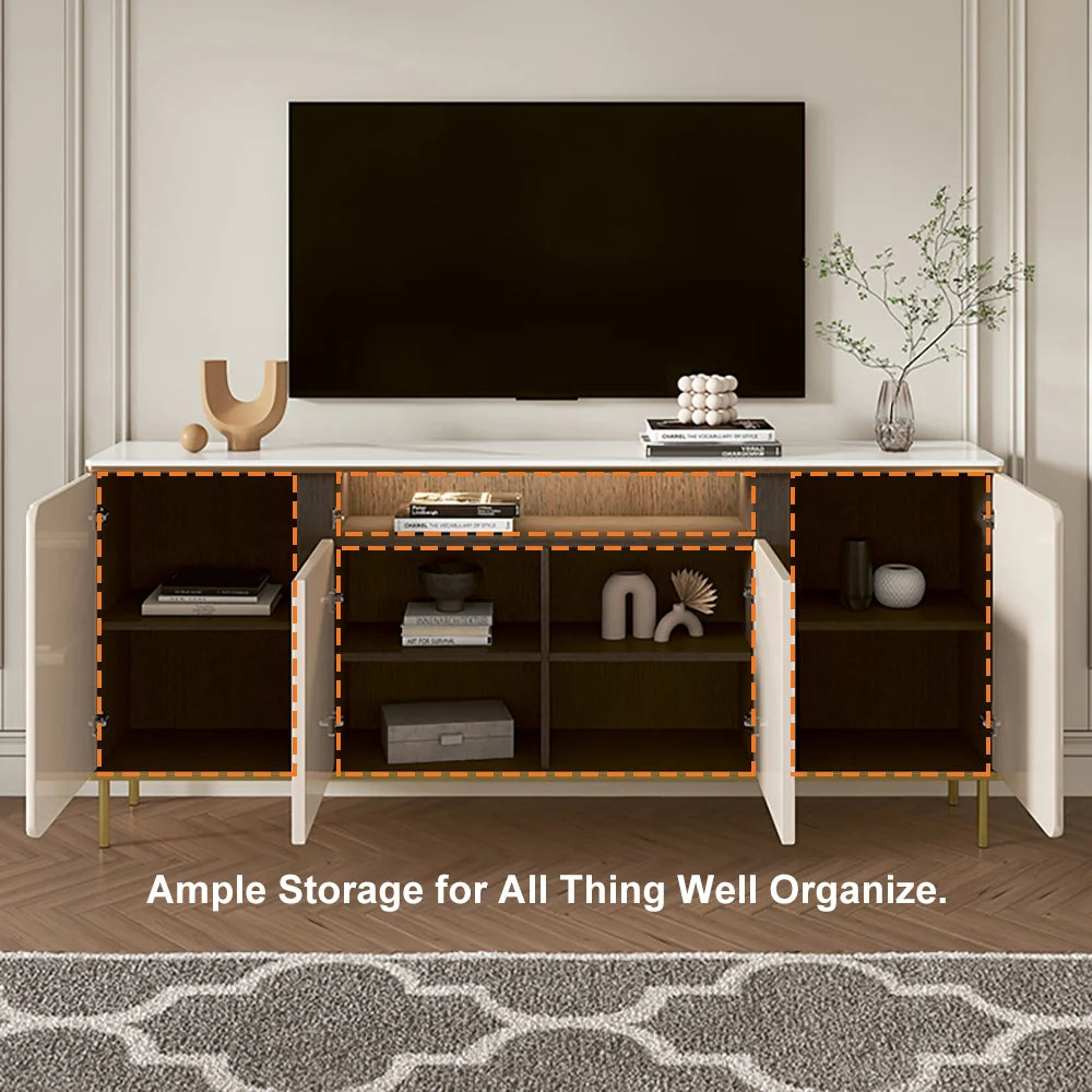 Modern Fluted TV Unit with Storage Cabinet & Shelves