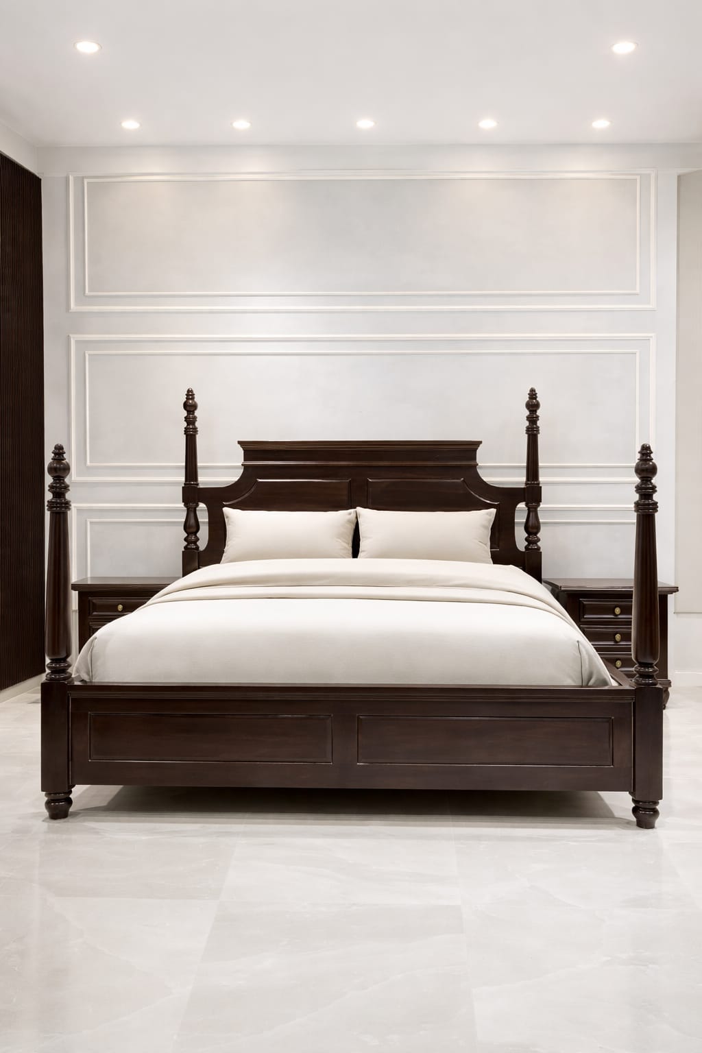 Solid Wood King Bed with Bedside Tables | Classic Wooden Bedroom Set OUCH CART