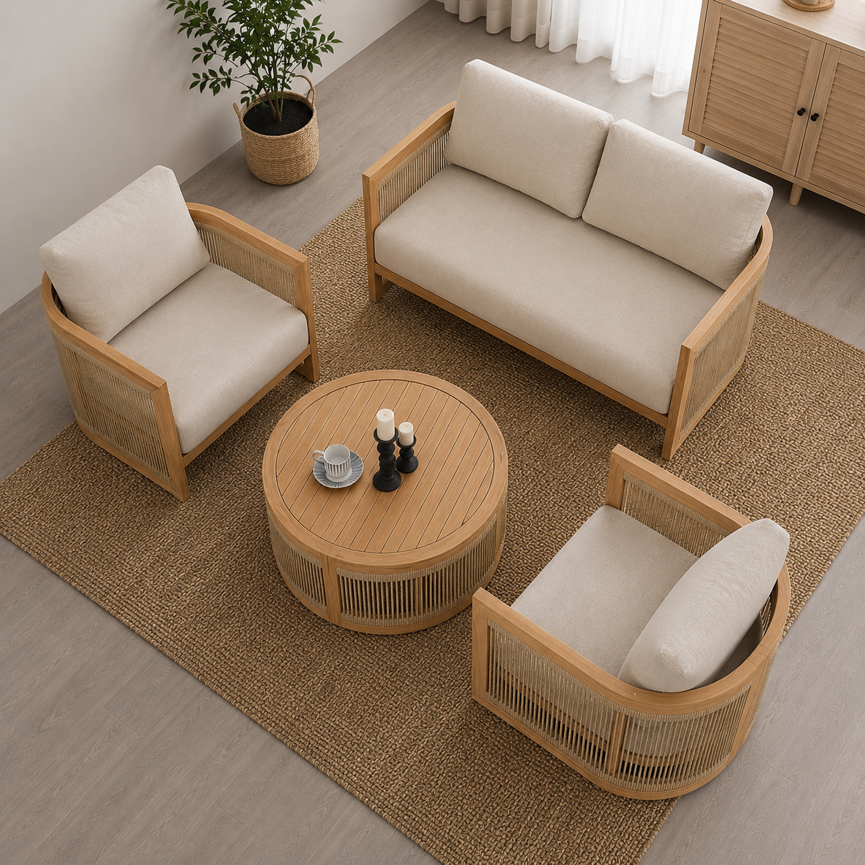 Modern Wooden Cane Accent Chair | Solid Wood Single Seater Sofa | Upholstered Lounge Chair for Living Room OUCH CART