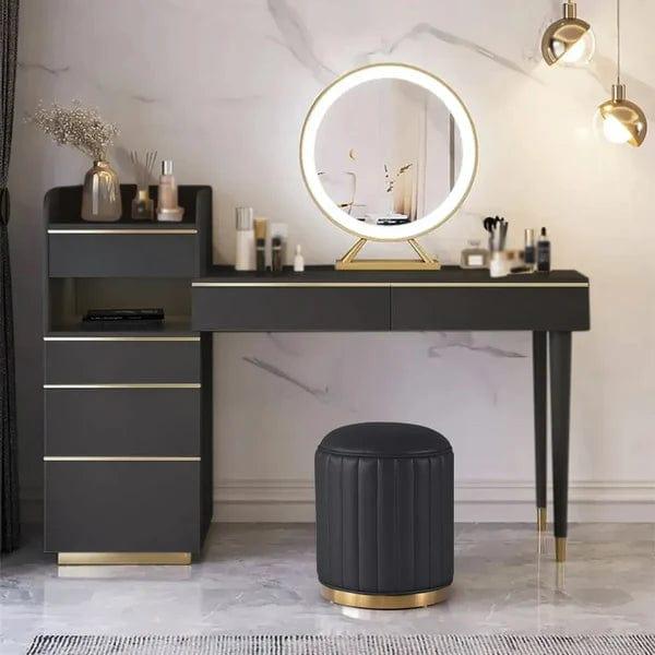 Lifewit Vanity Desk Set with Mirror and Lights, Black Makeup Dressing Table with 6 Drawers & Stool, Adjustable Brightness, Suitable for Bedroom/Bathroom, Wooden Frame - Ouch Cart
