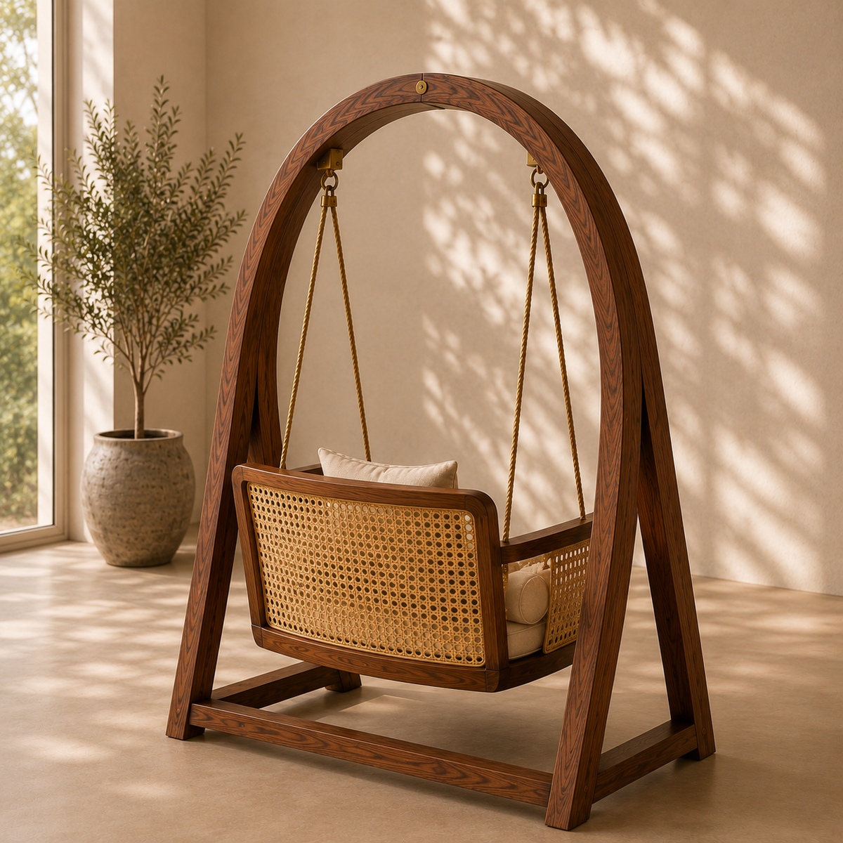 Wooden Hanging Swing Chair with Cushions – Stylish Indoor & Outdoor Lounge Swing OUCH CART
