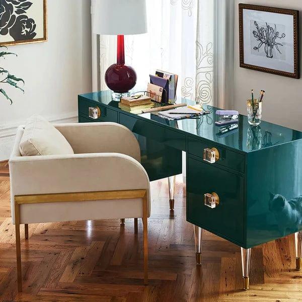 Fernanda Wood Makeup Vanity Acrylic Clear and Gold Dressing Table with chair - Ouch Cart