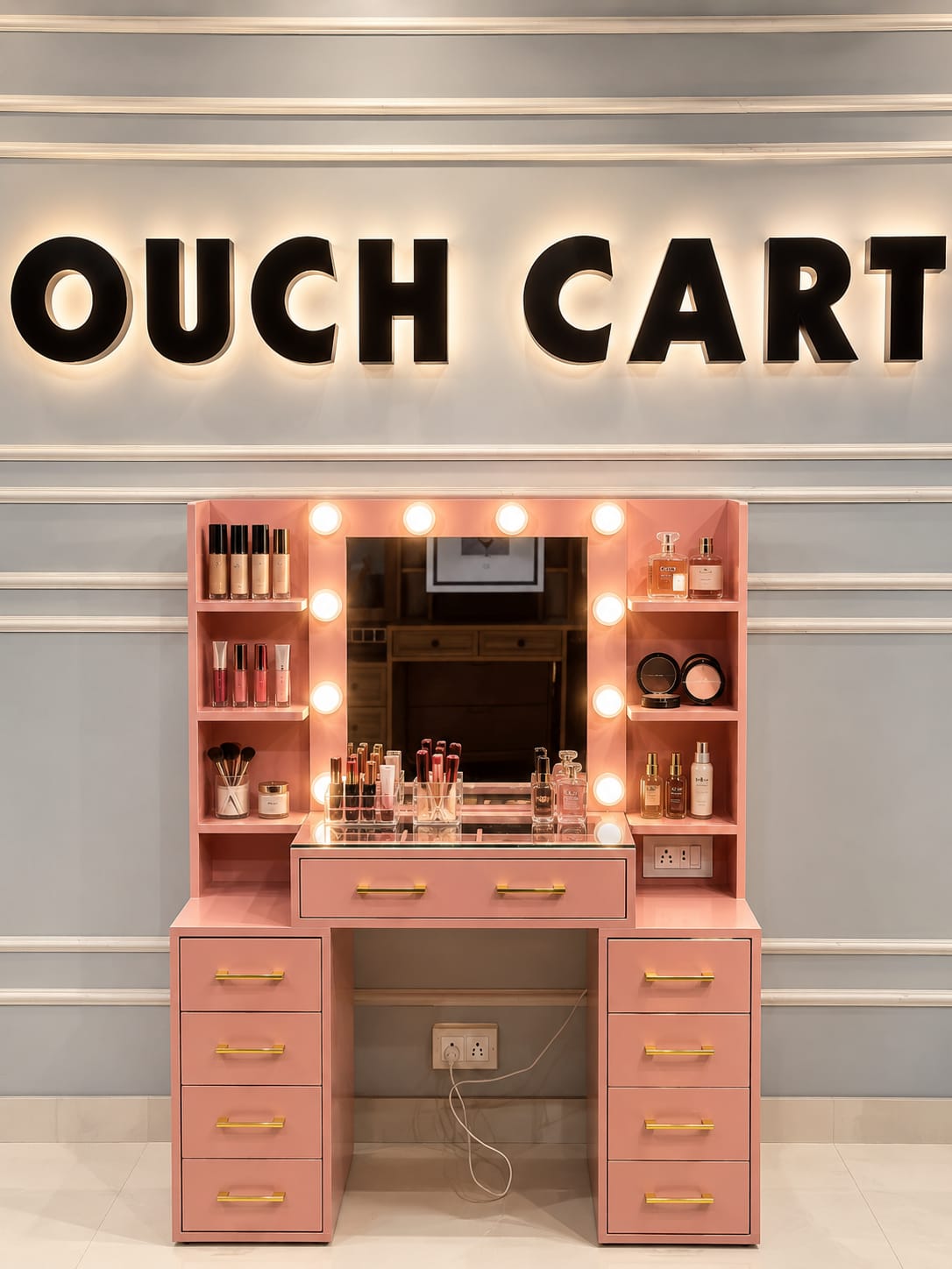 Ouch Cart Modern Pink Dressing Table with Storage Drawers | Premium Makeup Vanity Table for Bedroom | Stylish Wooden Vanity Desk with Shelves & Organizer