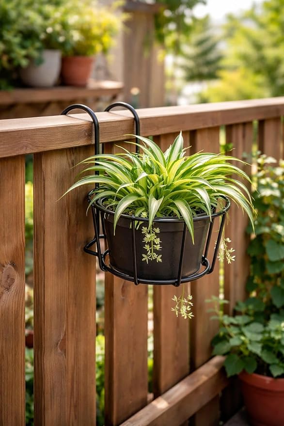 Product image Worthy Shoppee Round Metal Hanging Flower Pot Stand for Railing | Balcony & Outdoor Planter Pot Holder | Indoor Garden Gamla Stand | Plant Stand for Balcony (