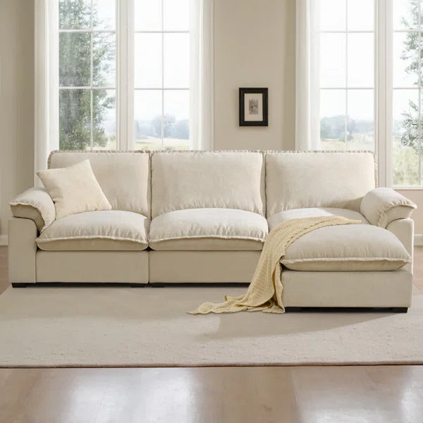 Wide L-Shaped Sofa Comfy Cloud Couch Chenille Upholstered Sofa 4 Seater Sofa For Living Room Ouch Cart