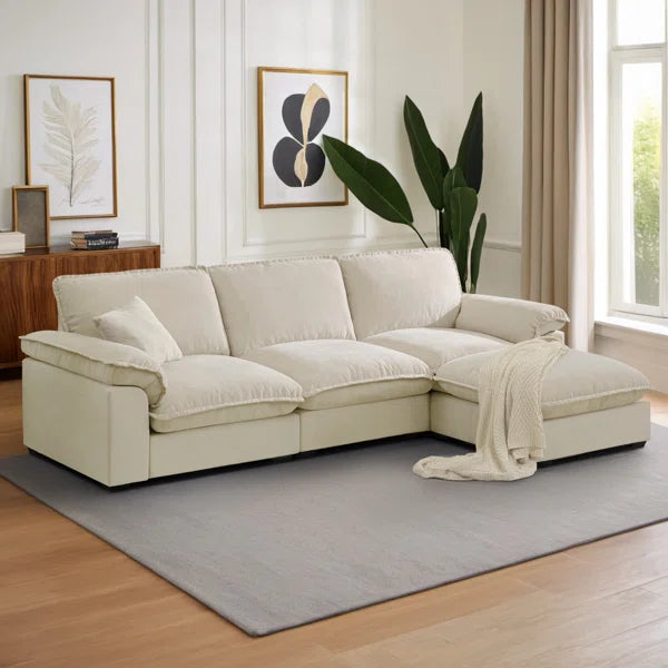 Wide L-Shaped Sofa Comfy Cloud Couch Chenille Upholstered Sofa 4 Seater Sofa For Living Room Ouch Cart
