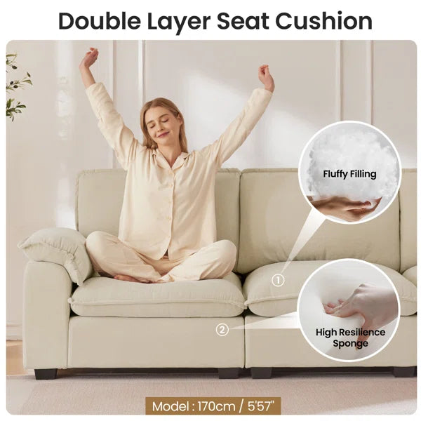 Wide L-Shaped Sofa Comfy Cloud Couch Chenille Upholstered Sofa 4 Seater Sofa For Living Room Ouch Cart