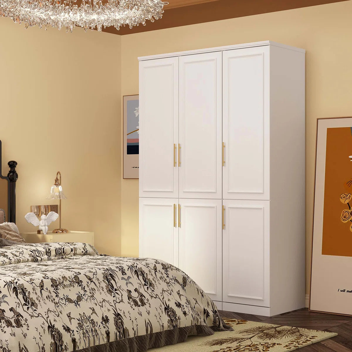 Spacious 6-Door Sandhurst Wardrobe Armoire 74.9'' H with Hanging Rods-OUCH CART | Wardrobe