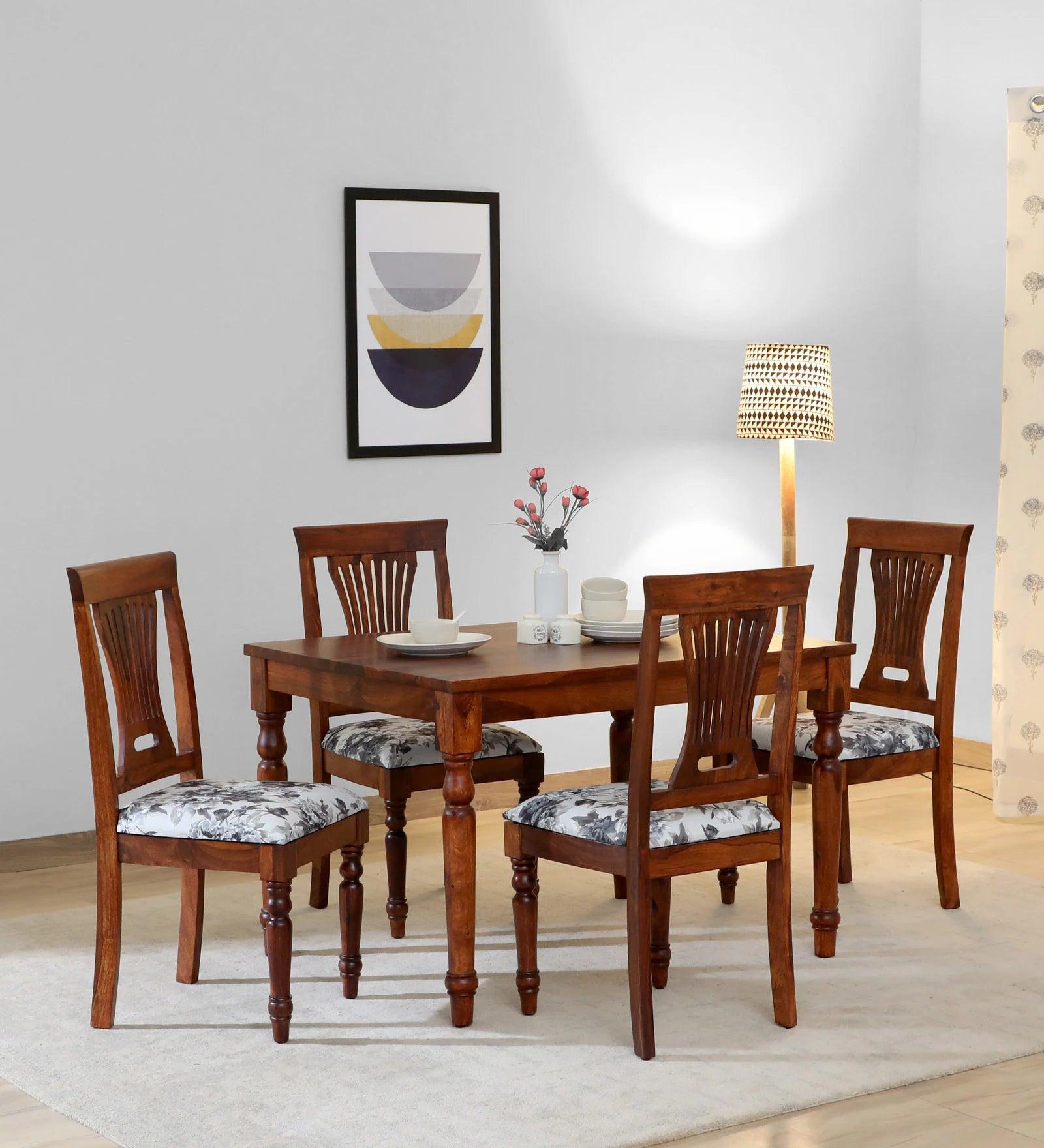 Sheesham Wood 4 Seater Dining Set in Scratch Resistant Honey Oak Finish - Ouch Cart