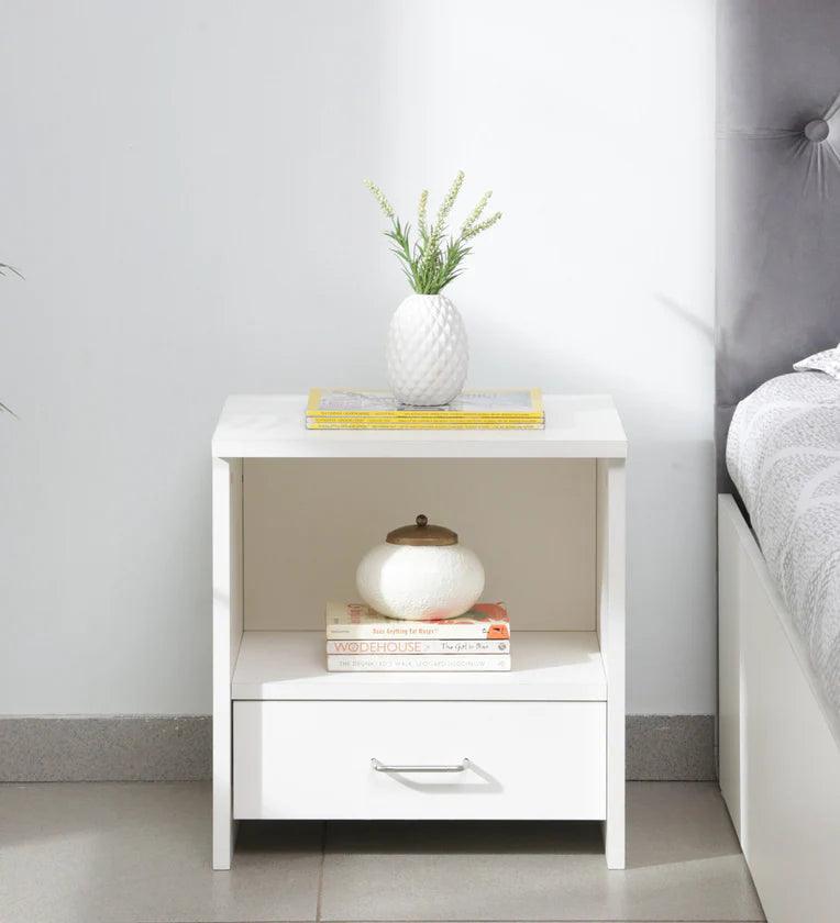Bedside Table In Frosty White Finish - Ouch Cart