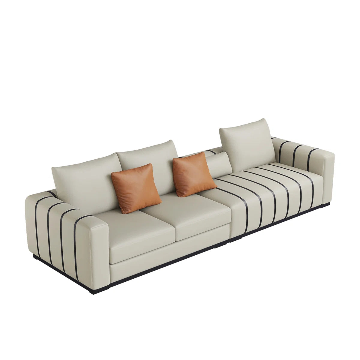 Large Modern Sofa Couch with Pillows, Cream Faux Leather Upholstered Sofa with Solid Wood Frame OUCH CART