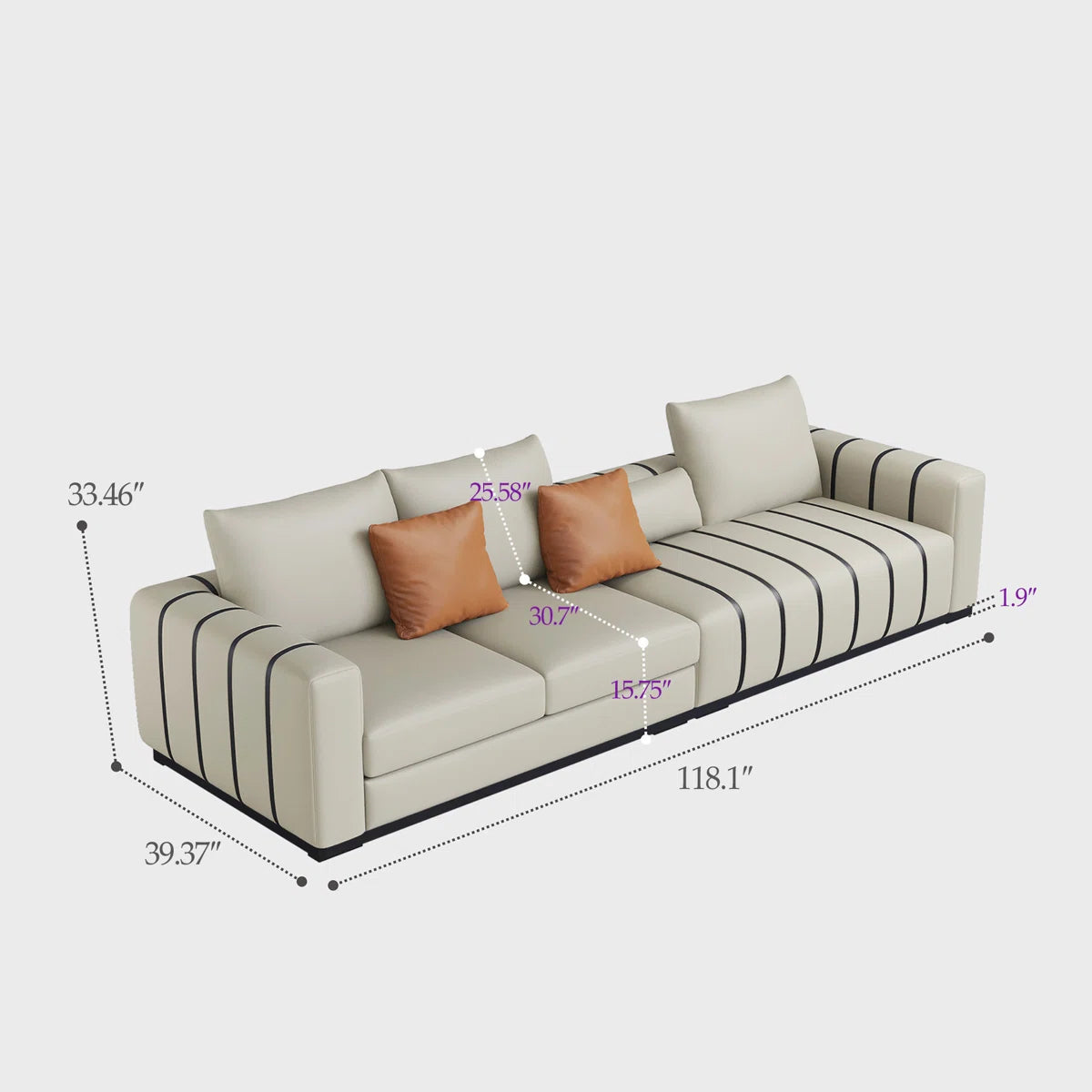 Large Modern Sofa Couch with Pillows, Cream Faux Leather Upholstered Sofa with Solid Wood Frame OUCH CART