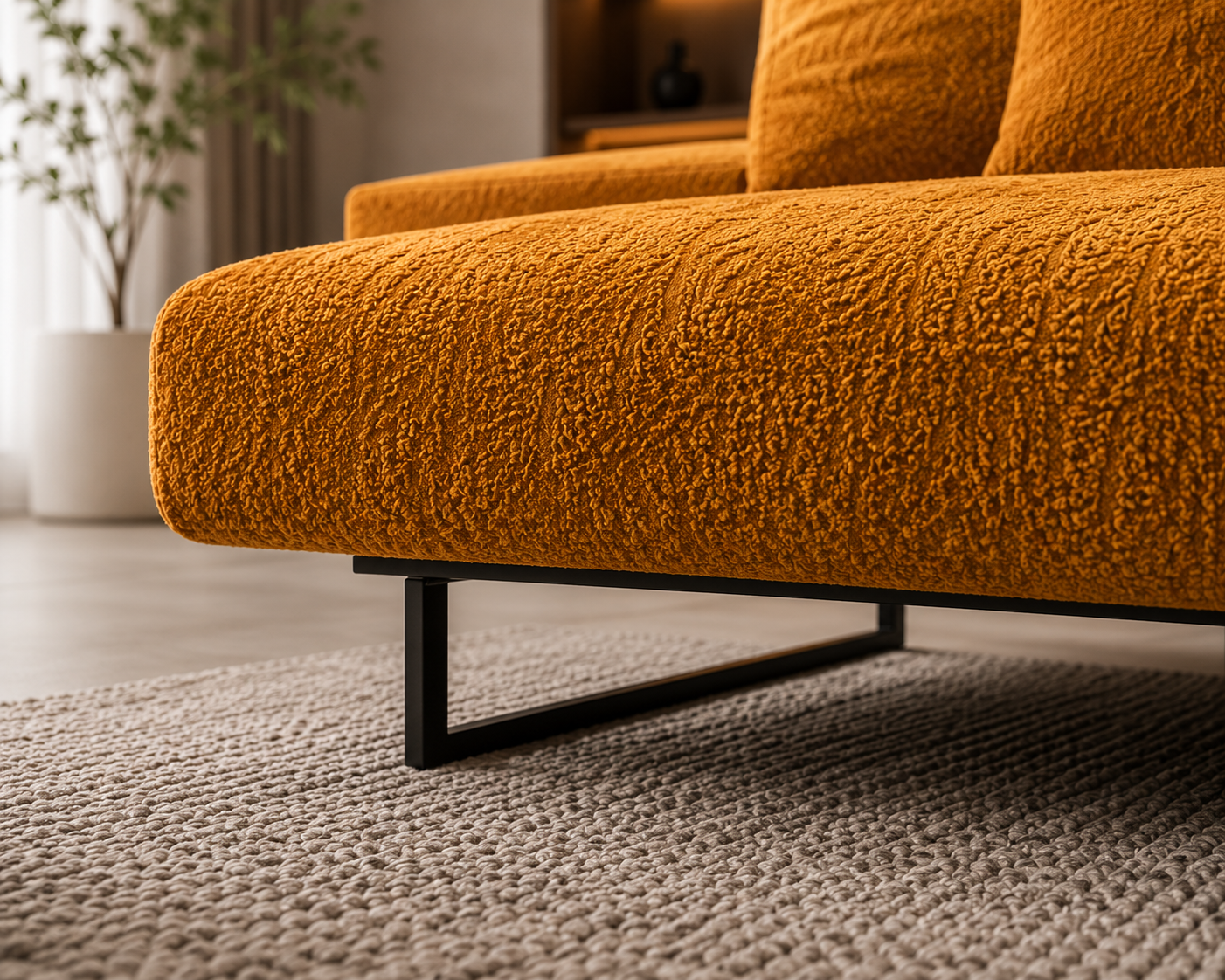 Modern Mustard Bouclé Sectional Sofa | Luxury Modular Fabric Sofa with Metal Legs | Contemporary Living Room Couch OUCH CART