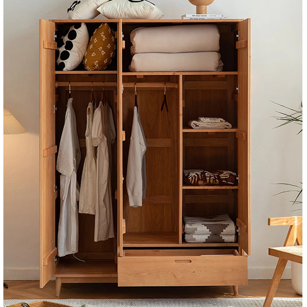European Retro Solid Wood Wardrobe – Elegant Bedroom Storage Closet