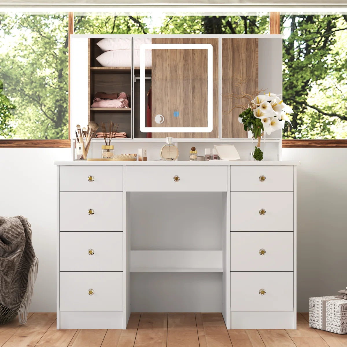 Luxury Makeup Vanity Desk with LED Lights and Storage