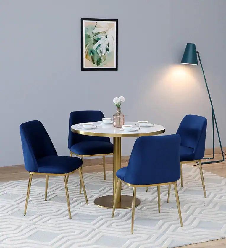 Metallic 4 Seater Dining Set In Golden Base With Porcelain Top - Ouch Cart