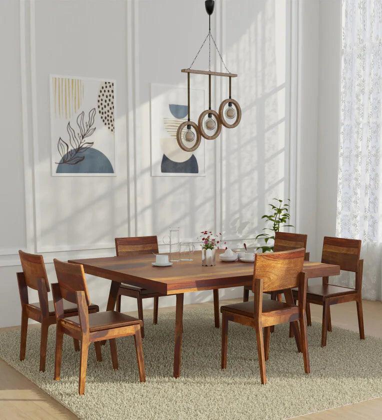 Solid Wood 6 Seater Dining Set In Reddish Walnut Finish - Ouch Cart