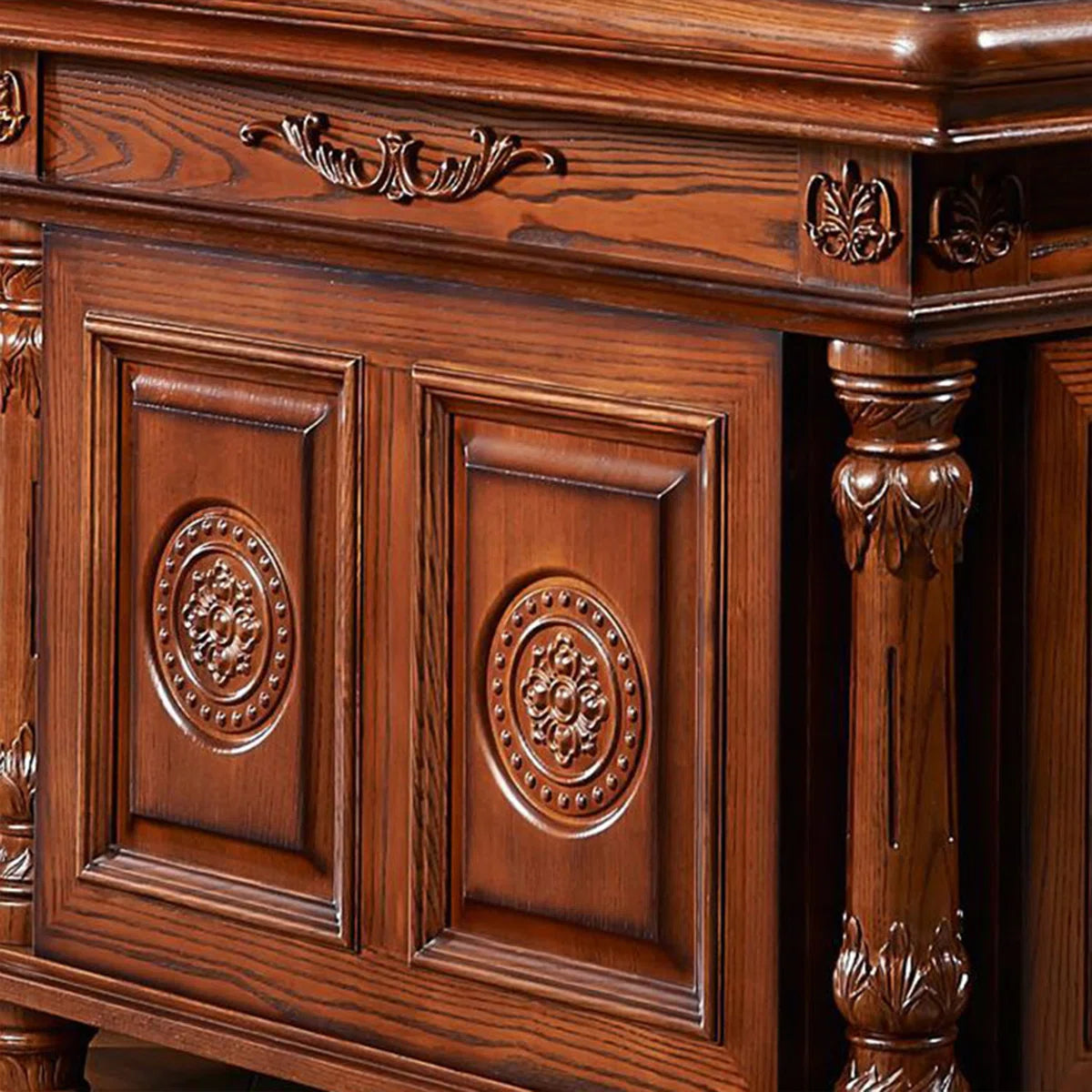 Ouch Cart Luxury Executive Writing Desk | Extra-Wide Carved Wooden Office Table with Antique Brass Details OUCH CART