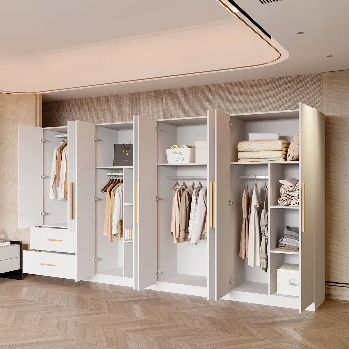 126"W Wide Wardrobe Solid Wood Large Storage Solution
