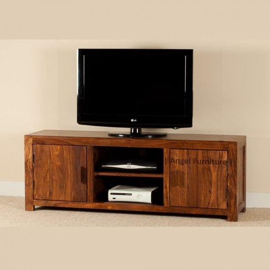 Wide Screen Solid Sheesham Wood TV Unit | Entertainment Unit - Ouch Cart