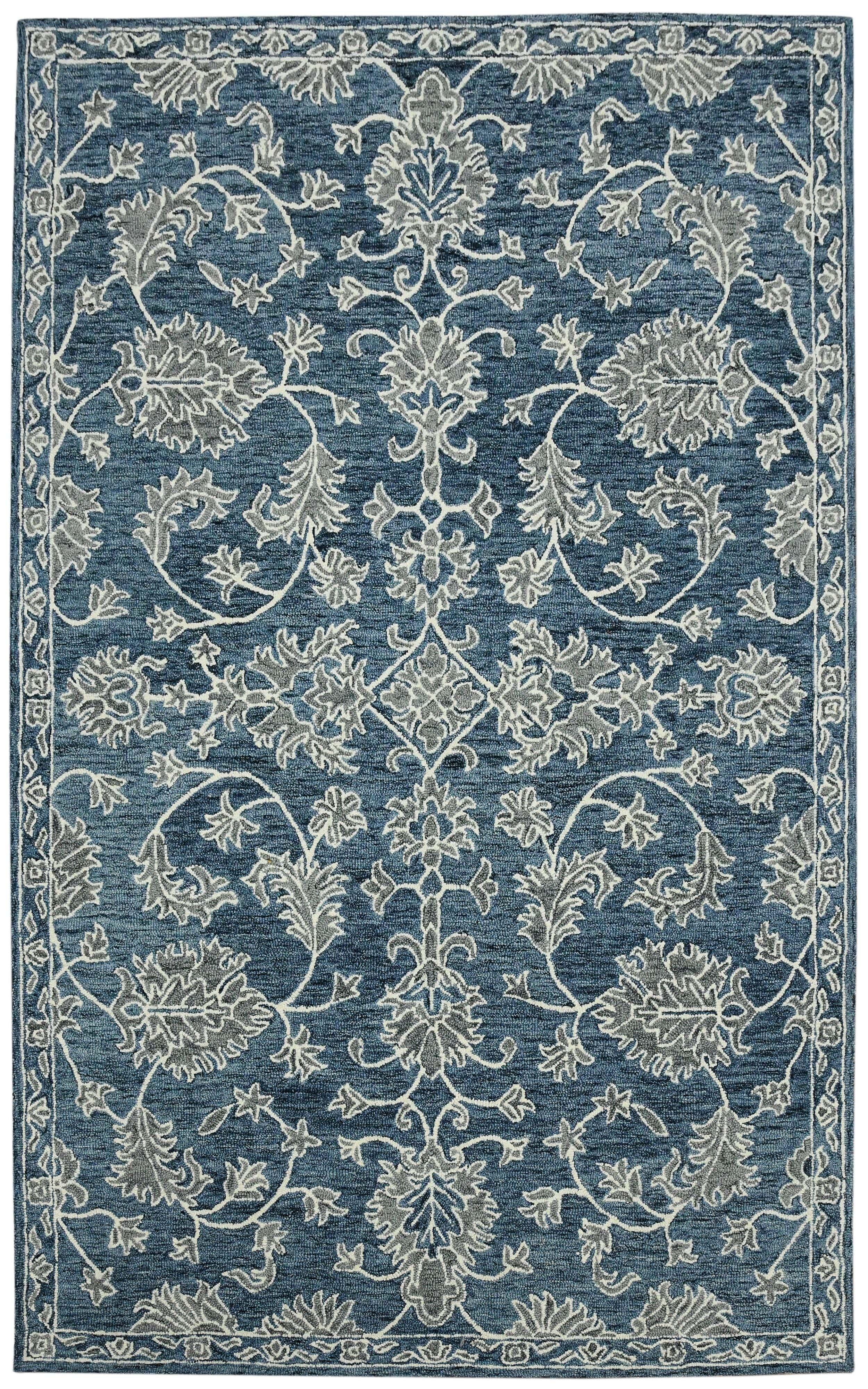 Navy Wool Romania 5x8 Feet Hand-Tufted Carpet - Rug - Ouch Cart