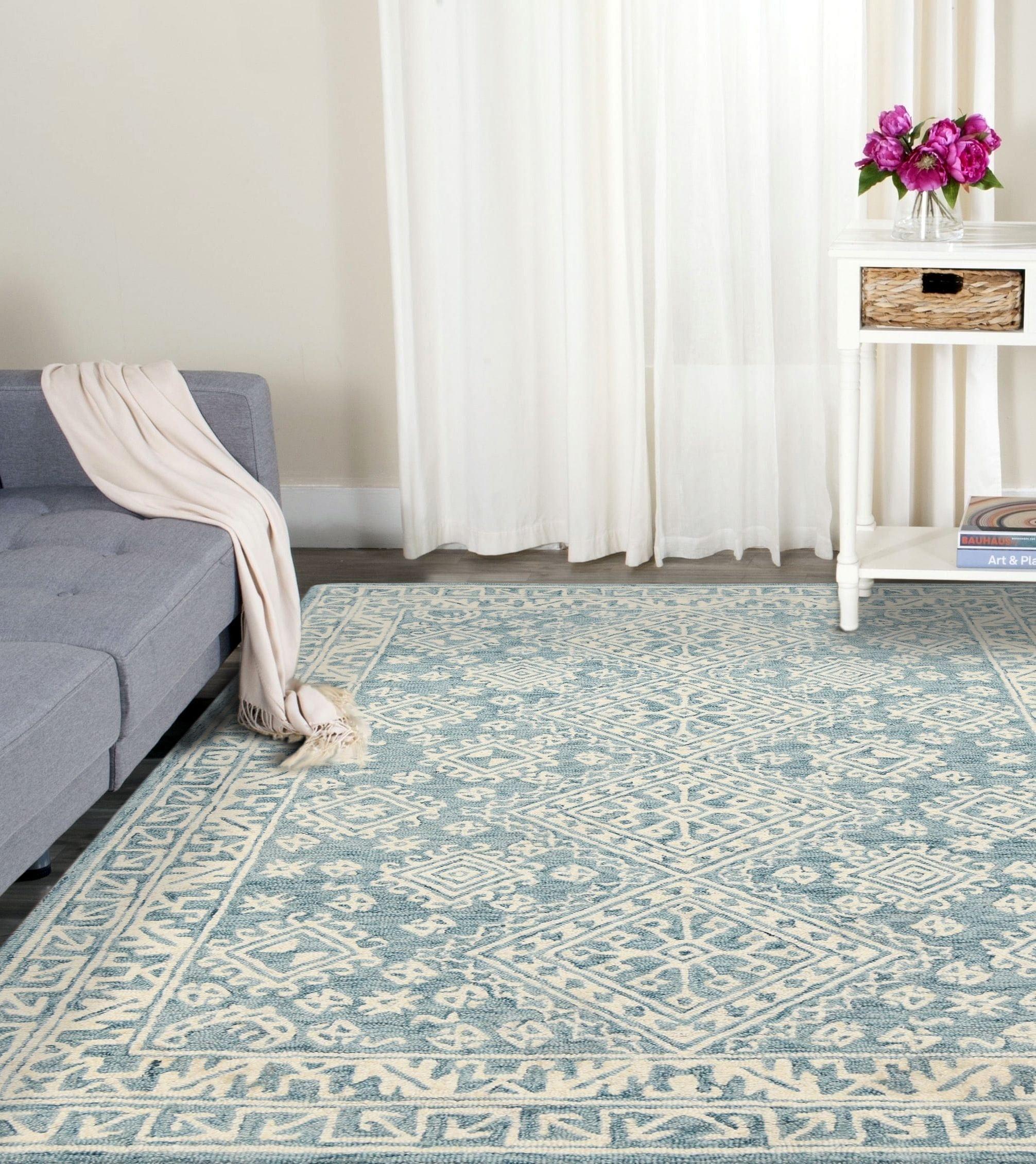 Teal Blaze Wool Boston 4x6 Feet Hand-Tufted Carpet - Rug - Ouch Cart