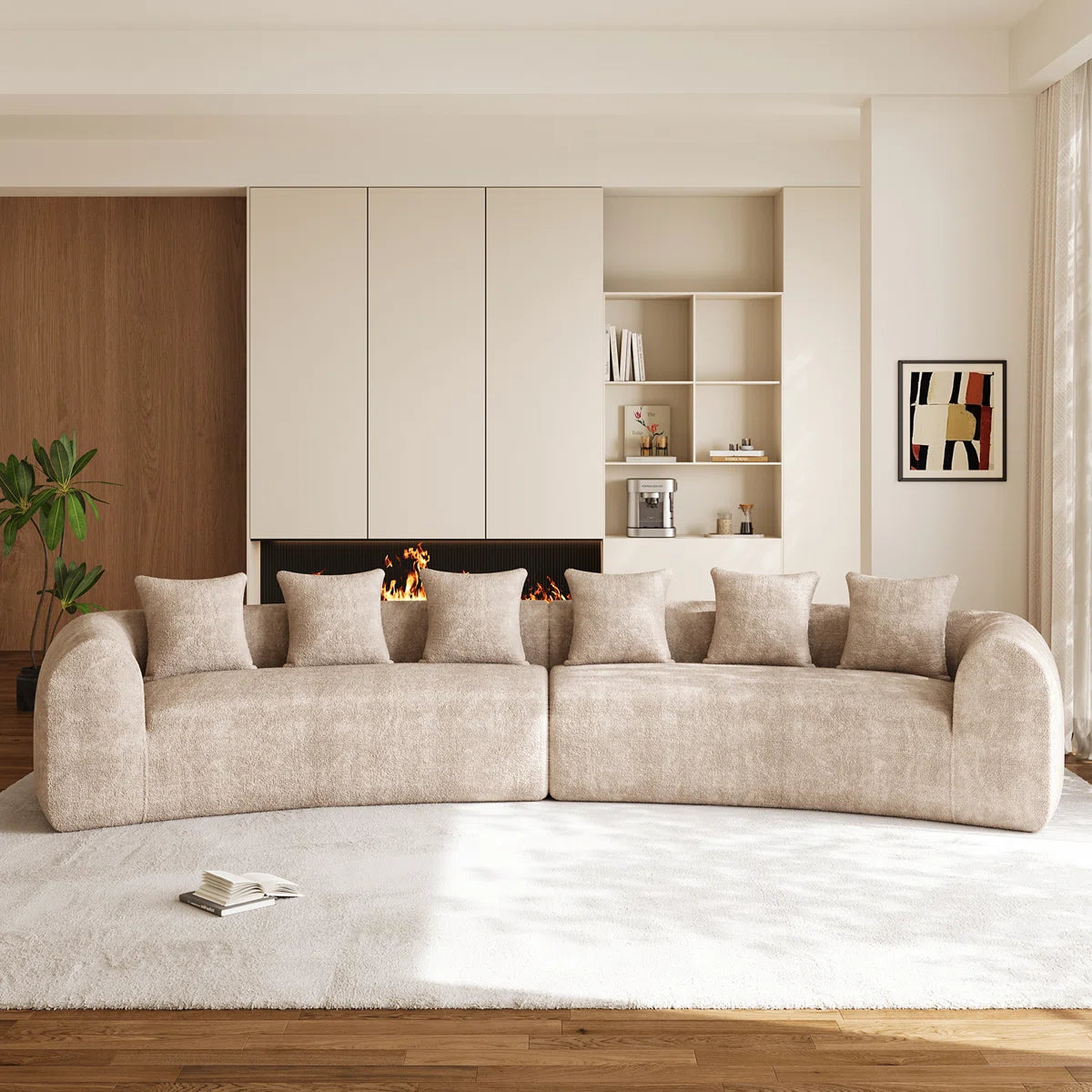 Curved Sectional Sofa with 6 Pillows – Modern Chenille Fabric Modular Couch OUCH CART