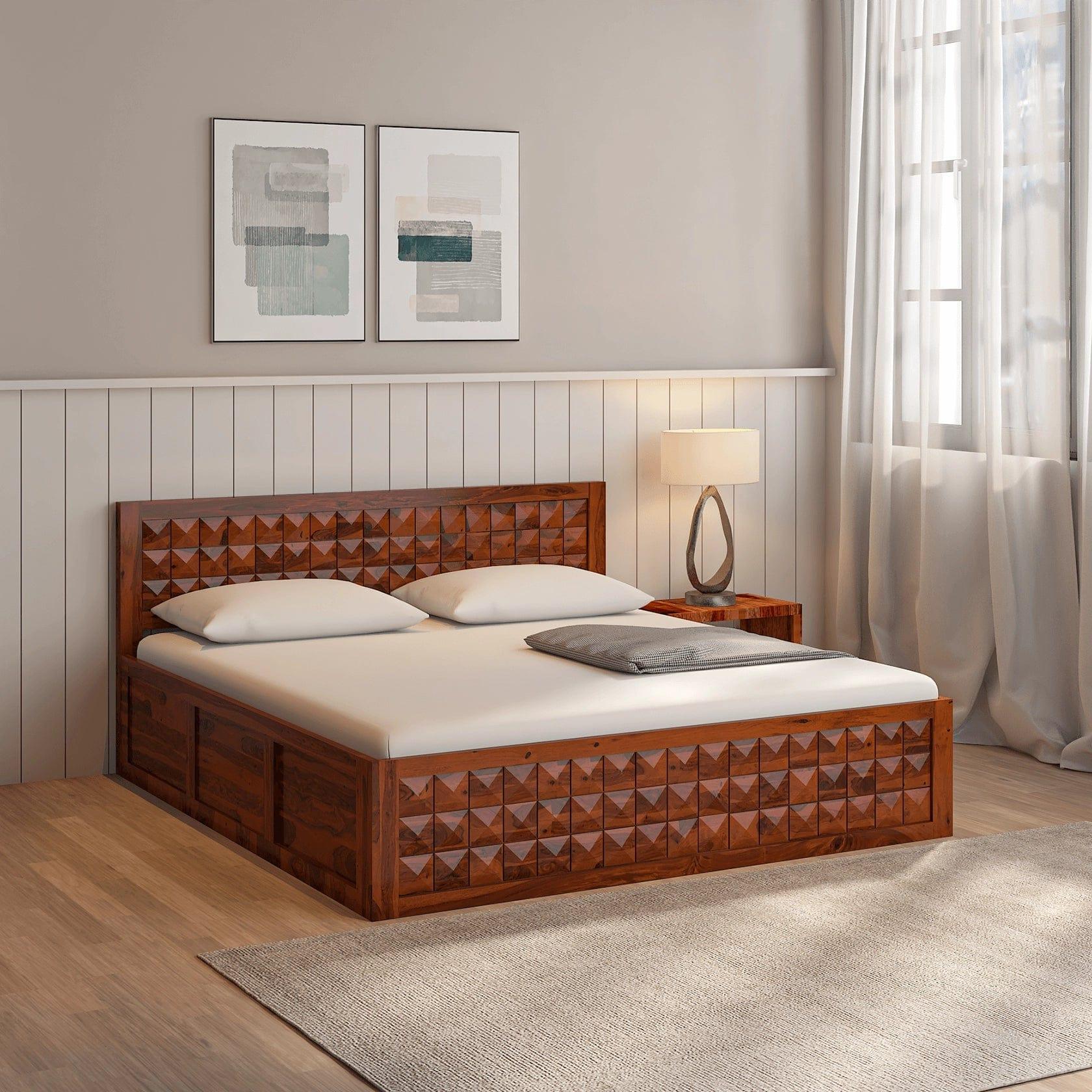 Pluto Sheesham Solid Wood King Size Bed with Storage - Ouch Cart