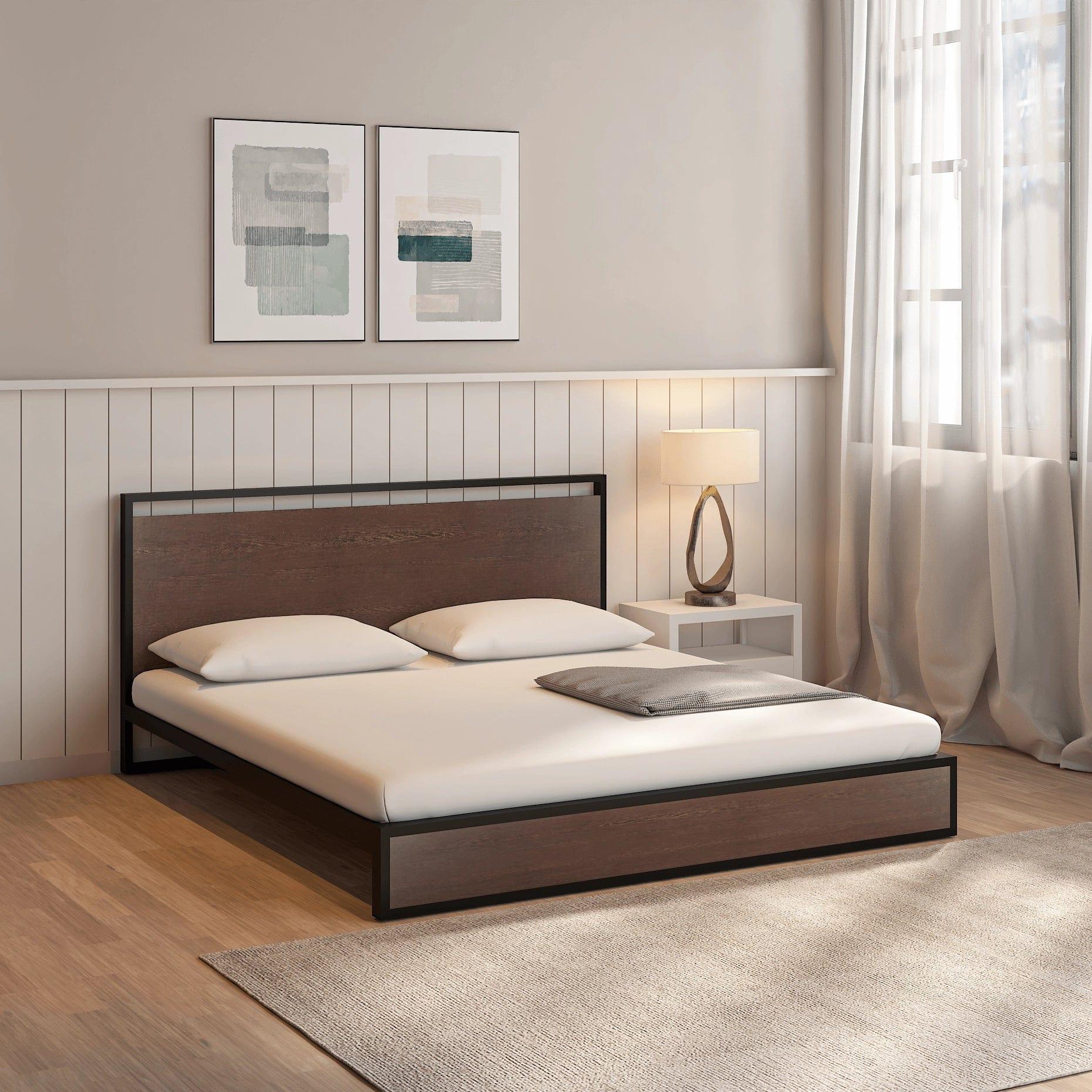 Indo Powder Coated Metal King Size Bed With MDF Wood - Ouch Cart