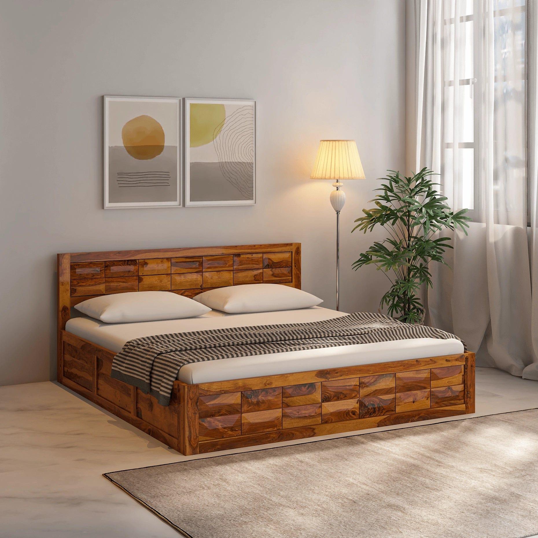 Arcadia Sheesham Wood King Size Bed with Storage - Ouch Cart