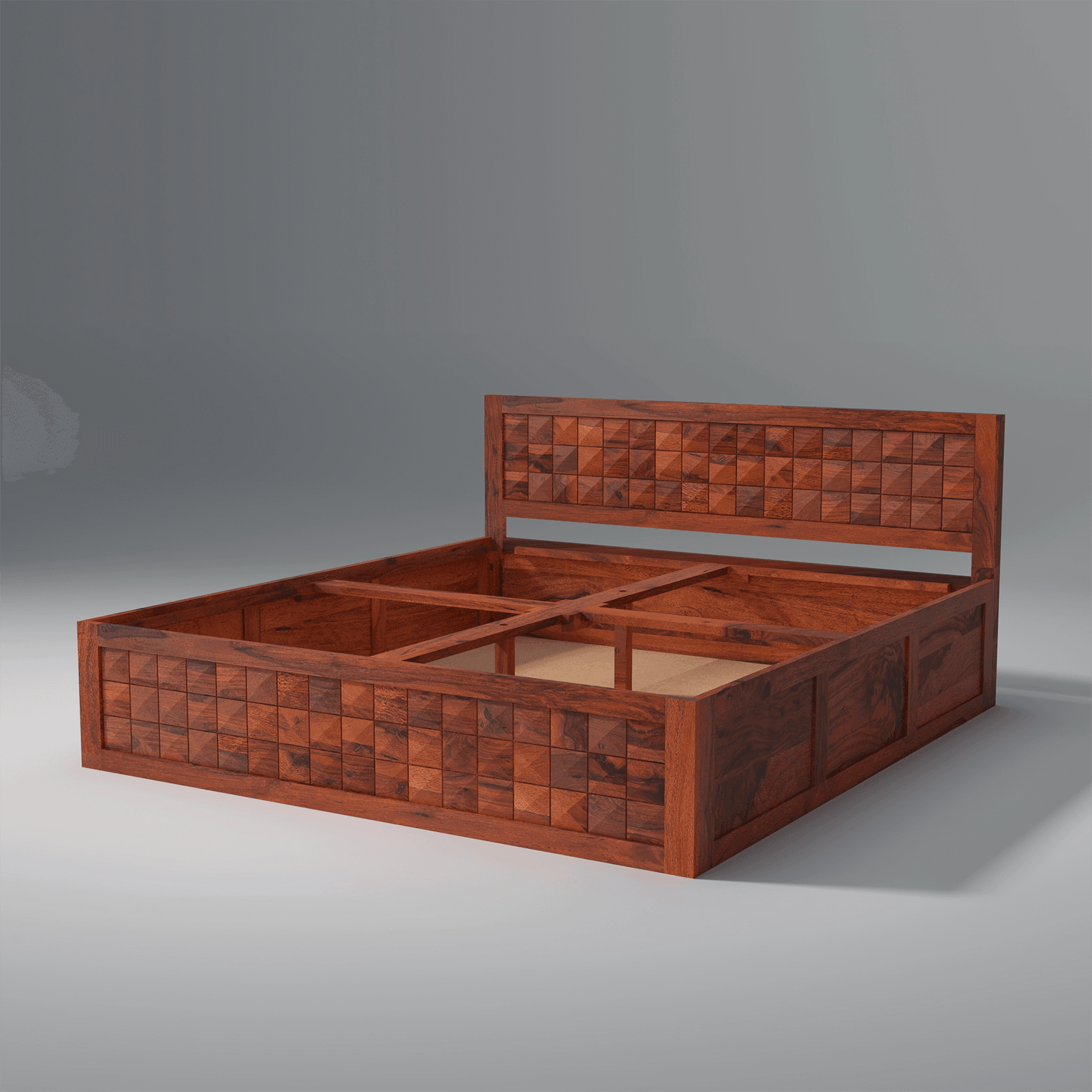 Pluto Sheesham Solid Wood King Size Bed with Storage - Ouch Cart