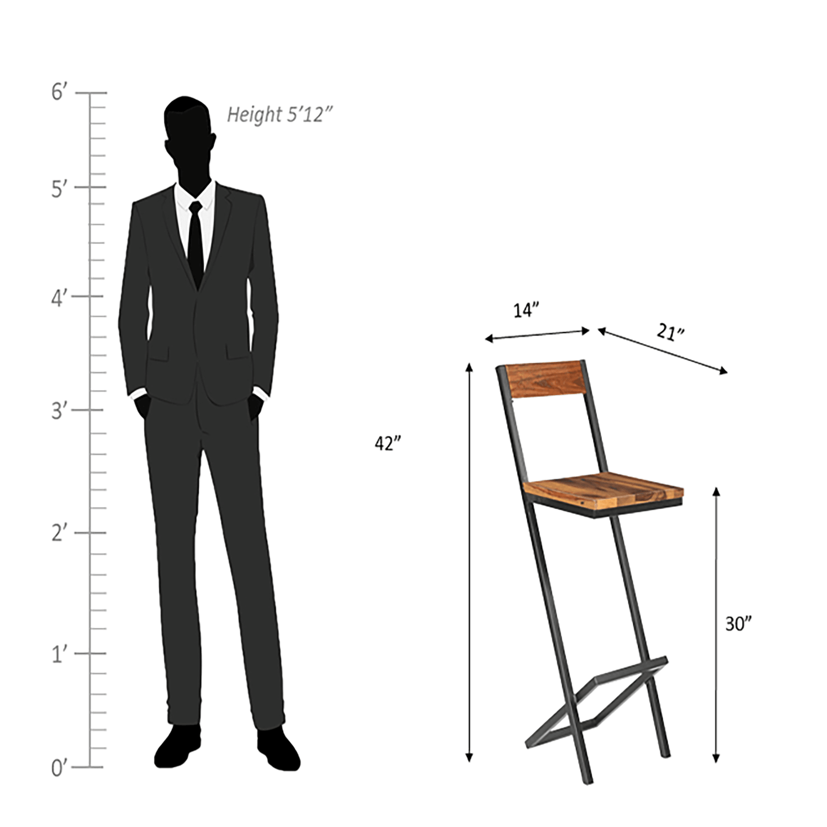 Sevio Iron And Sheesham Wood Bar Chair In Light Honey - Ouch Cart