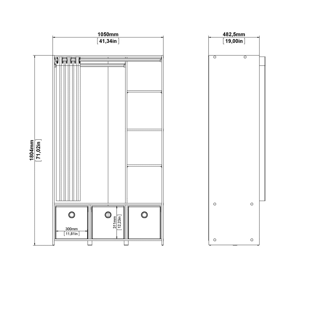 Lambart 3 Bin Armoire Wardrobe – Stylish Storage Cabinet for Bedroom & Living Room