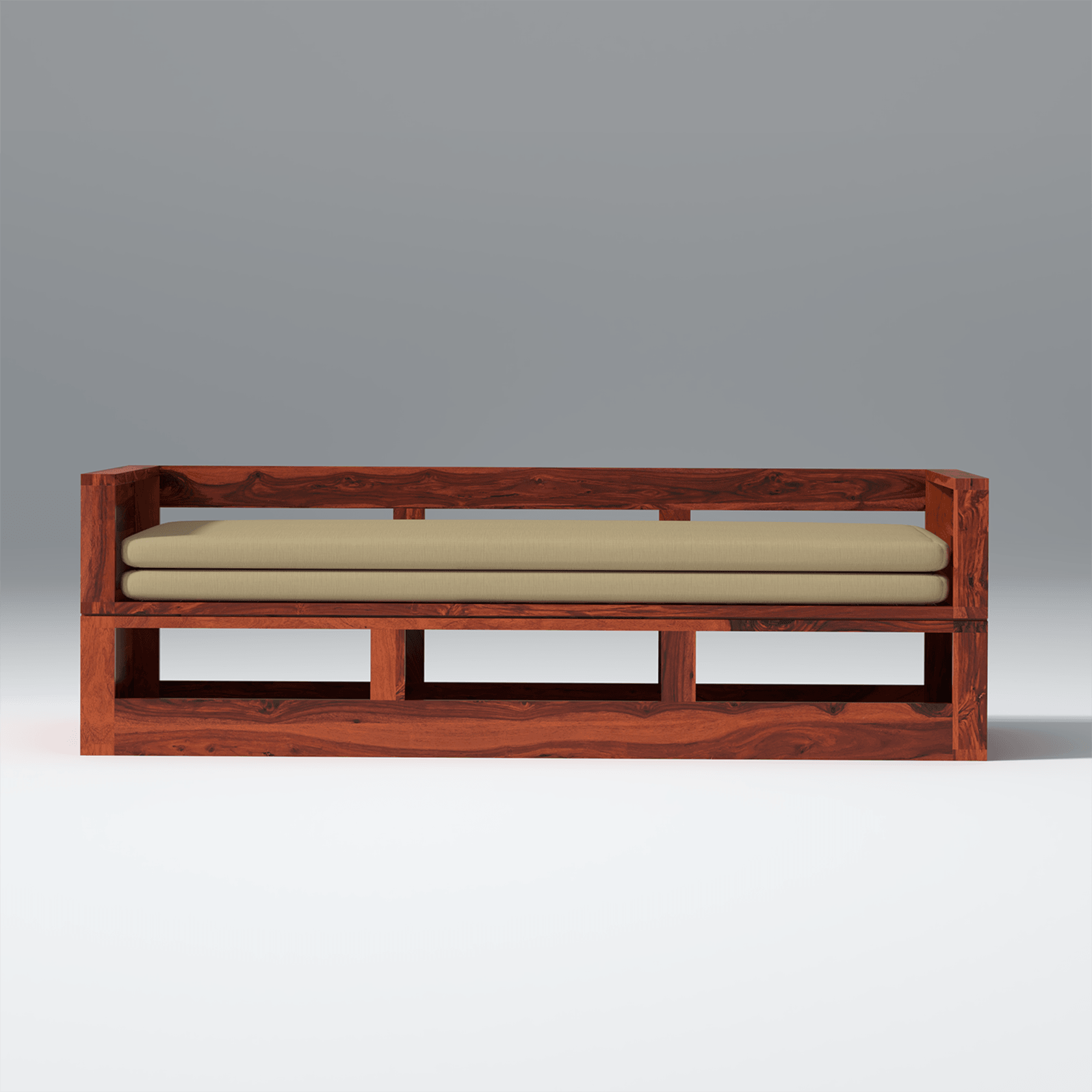 Plato Pod Sheesham Wood Sofa Cum Bed In Reddish Rosewood Color - Ouch Cart