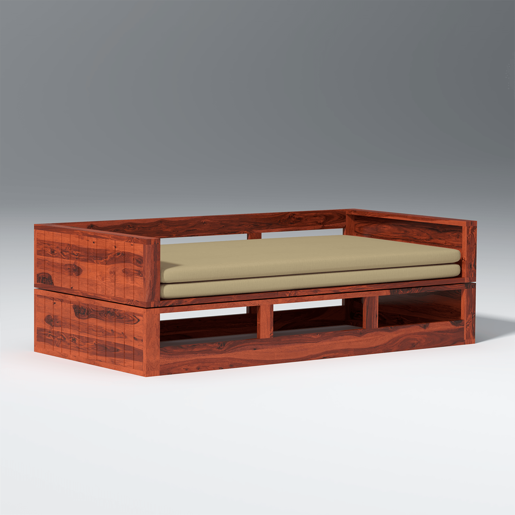 Plato Pod Sheesham Wood Sofa Cum Bed In Reddish Rosewood Color - Ouch Cart