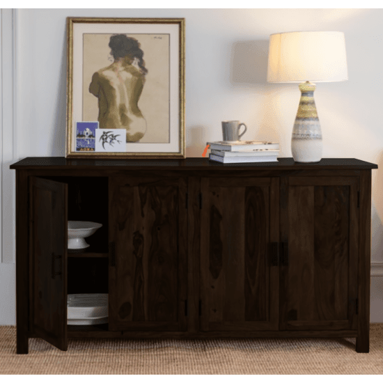 Canberra Sheesham Wood Four Door Storage Cabinet 172x45x90 CM (Walnut Finish) - Ouch Cart