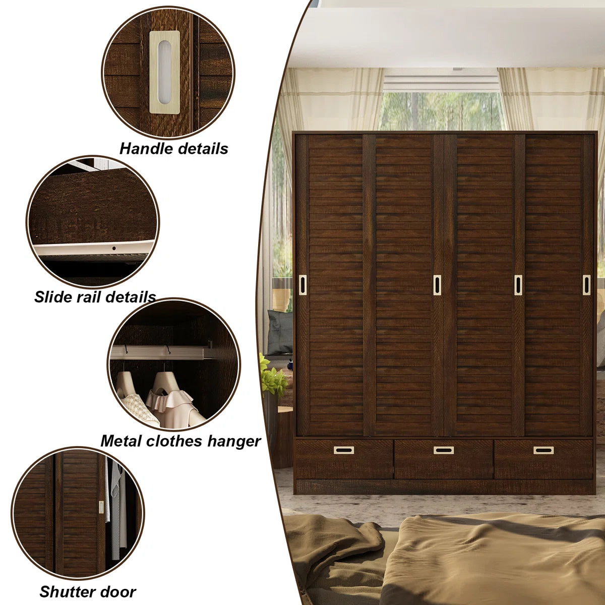 Bekin Armoire Large Storage Solid Wood Wardrobe for Bedroom-OUCH CART | Wardrobe