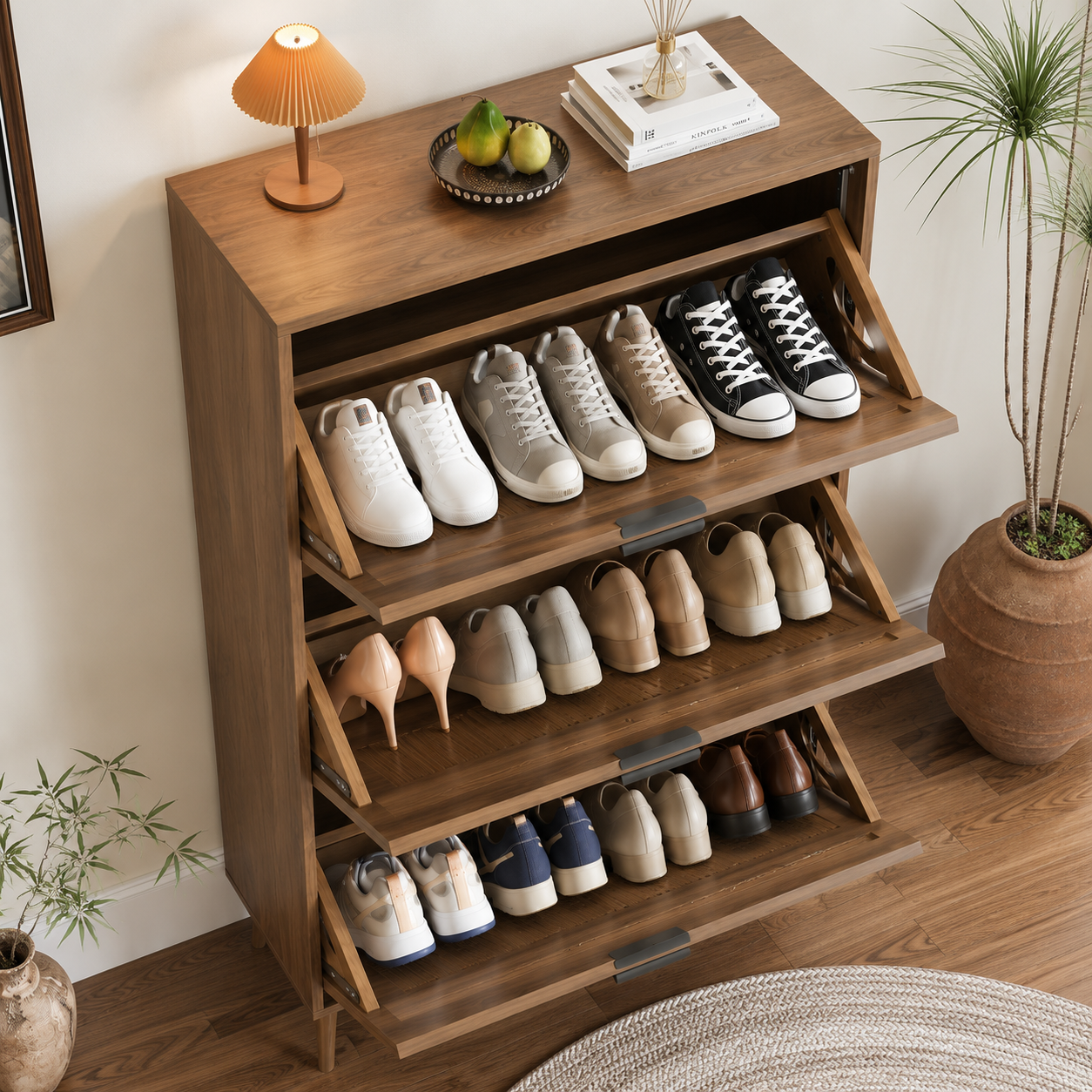 Modern Wooden Shoe Cabinet with 3 Flip Drawers | Space-Saving Shoe Storage Organizer | Multi-Pair Entryway Shoe Rack for Hallway, Living Room & Bedroom