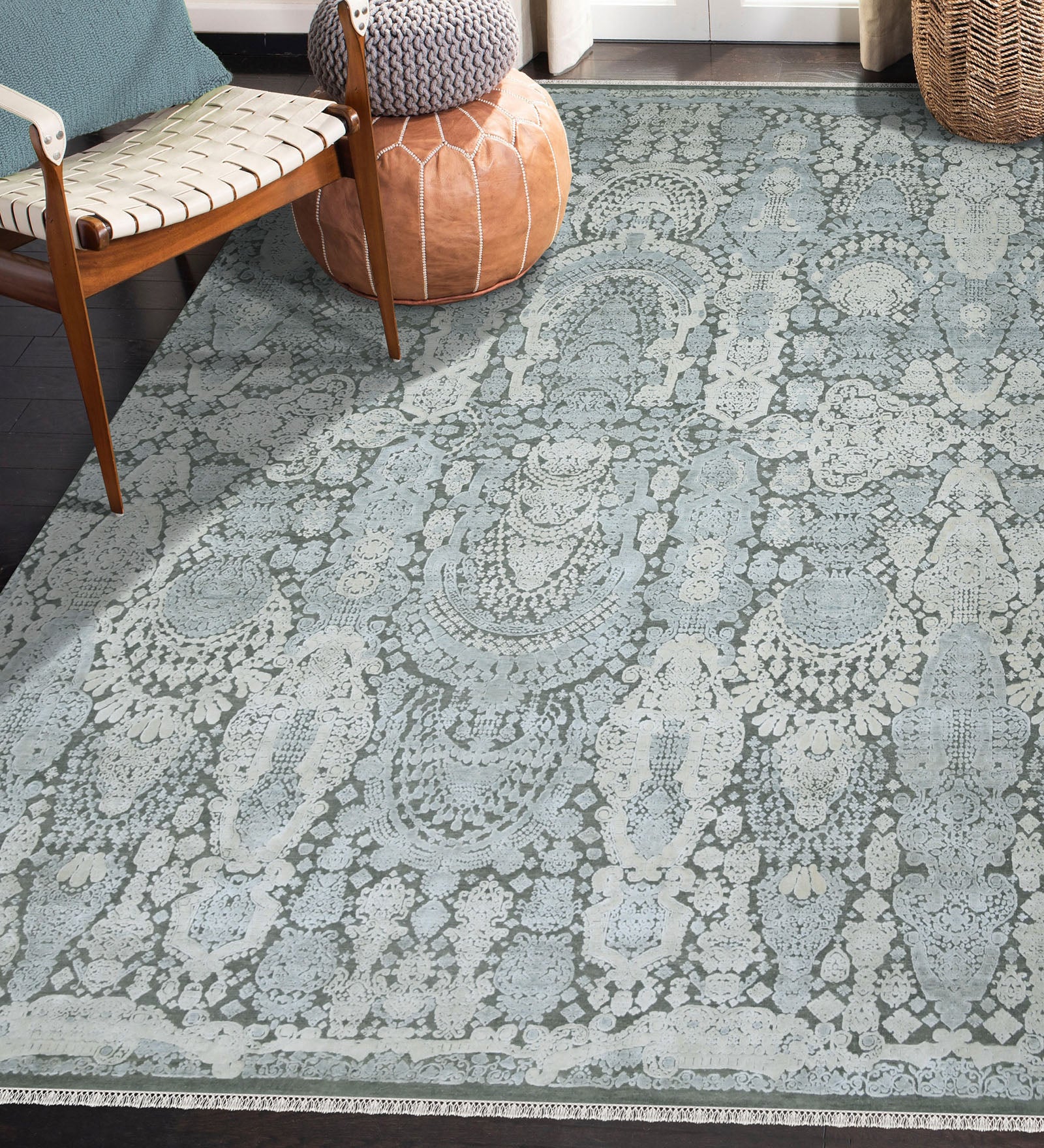 Euphoria Transitional Pattern Hand Knotted Rectangle Anti-Skid Designer Carpet, Prayer Rug For Office Cabins, Small Living Spaces - 4'x6'