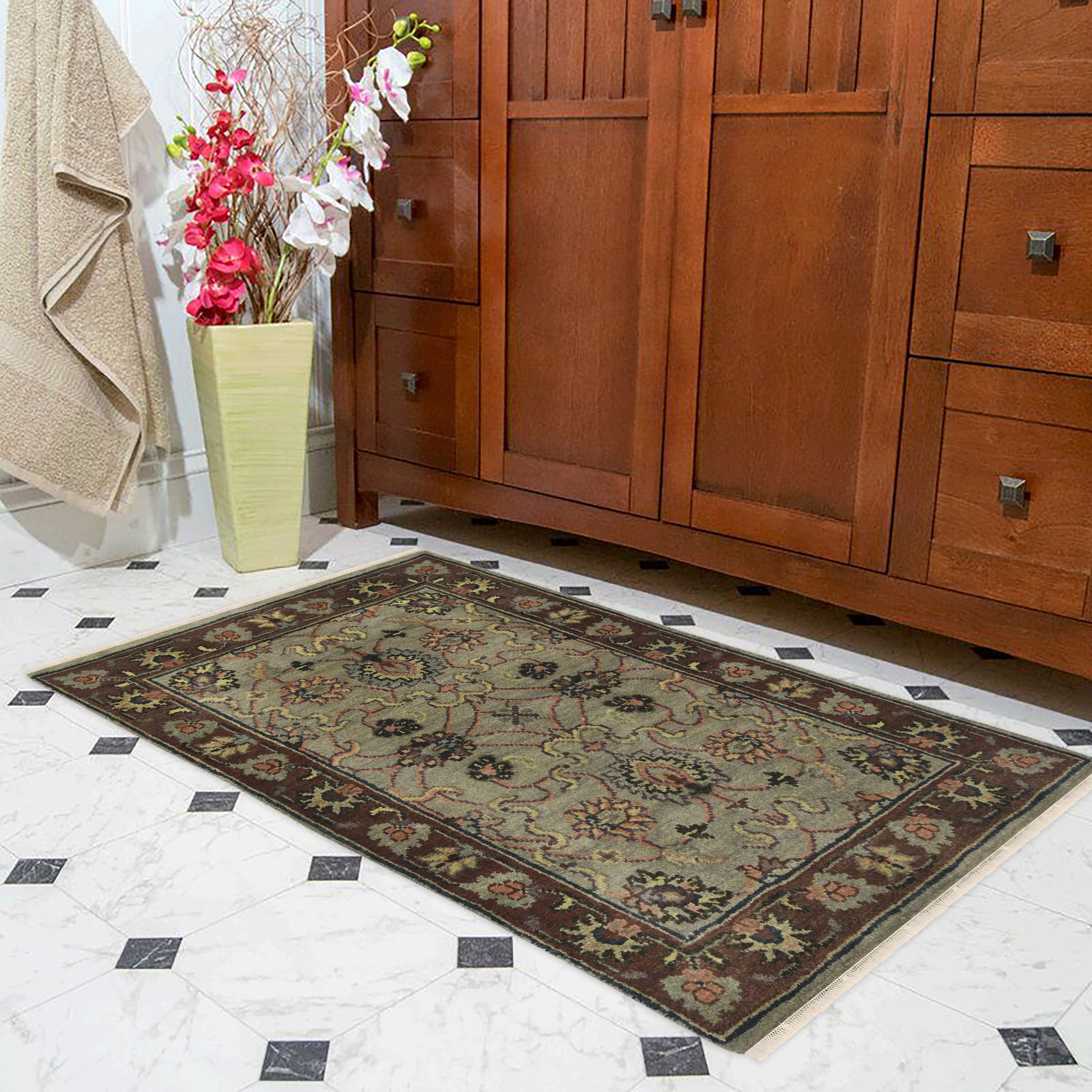Luxor Classic Pattern Hand Knotted Rectangle Anti-Skid Designer Carpet, Prayer Rug For Office Cabins, Small Living Spaces - 2'X3'