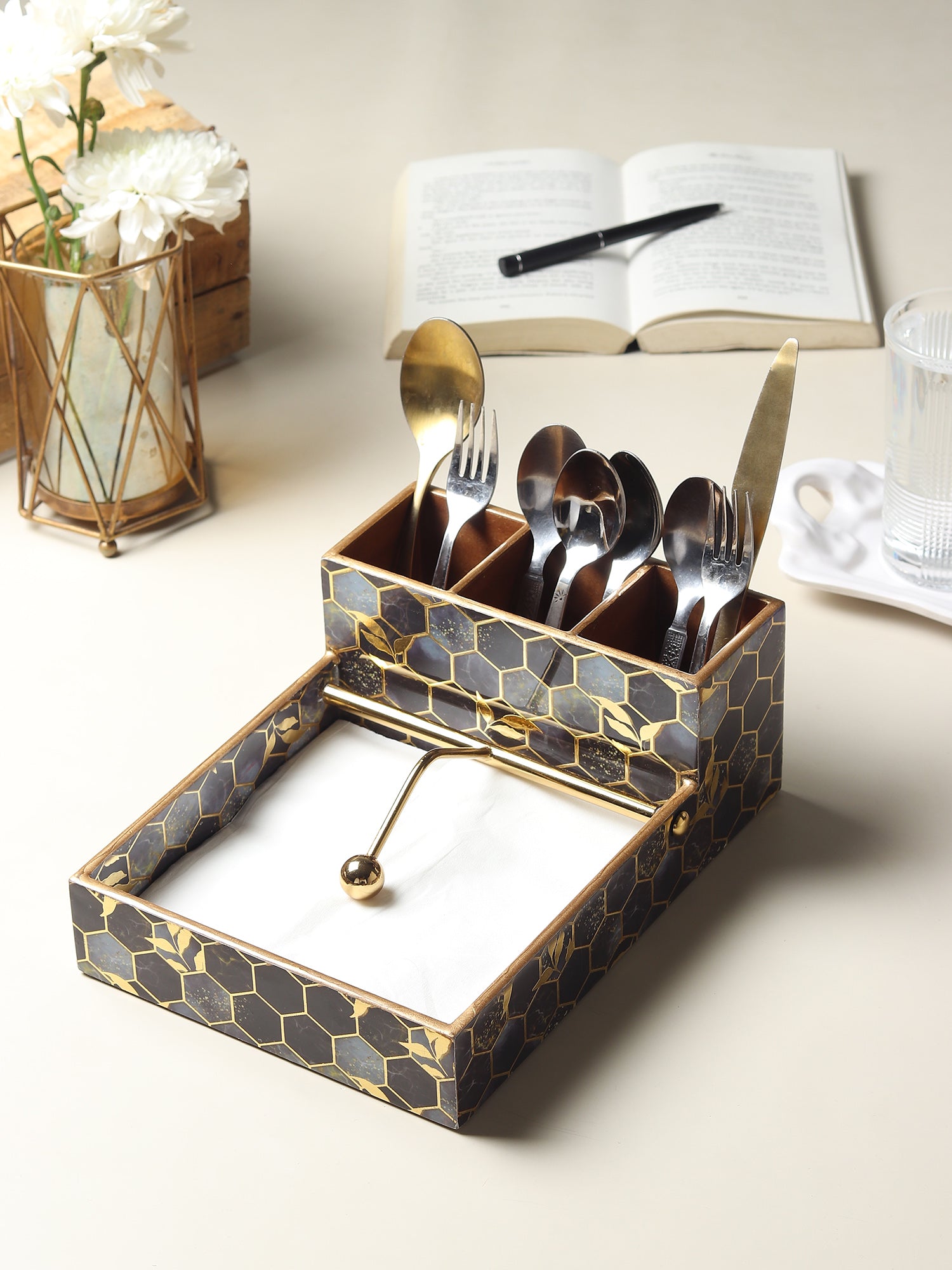 Gilded Hive Cutlery and Tissue Holder