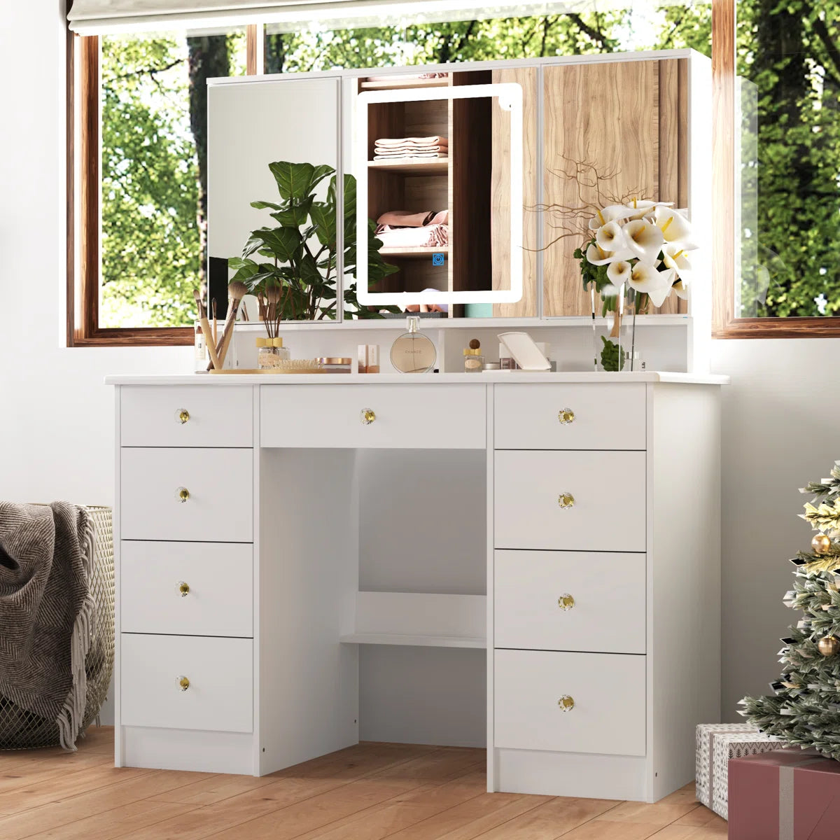 Luxury Makeup Vanity Desk with LED Lights and Storage-OUCH CART | Dressing table