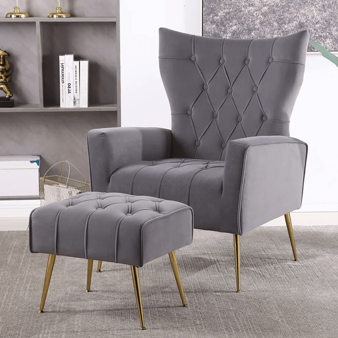 DANNEY ACCENT CHAIR WITH OTTOMAN - Ouch Cart