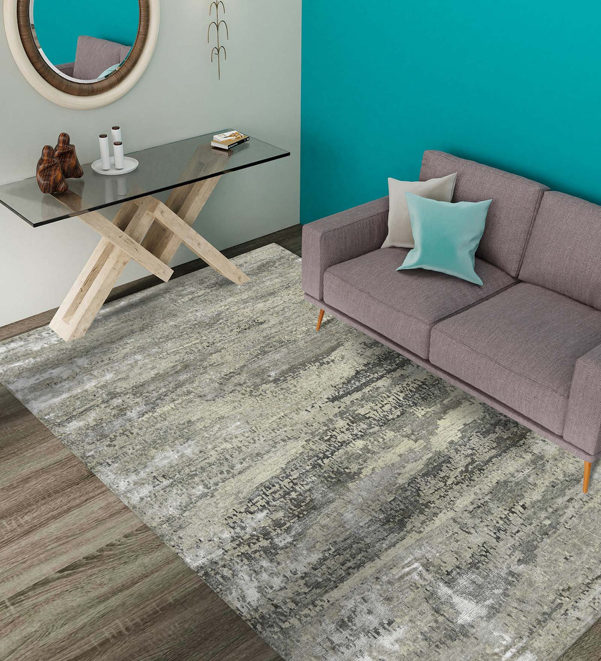 Synergy Modern Pattern Hand Knotted Rectangle Anti-Skid Designer Carpet, Area Rug For Bed Room, Living Room - 6'x9' Saraswati Global