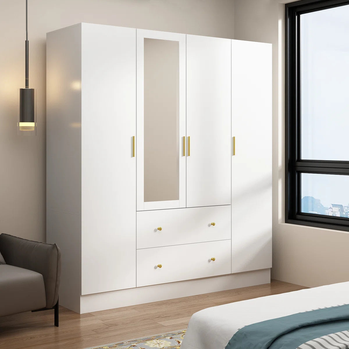 Ragin Bedroom Wardrobe 70.9 Inch 4-Door Solid Wood Storage-OUCH CART | Wardrobe