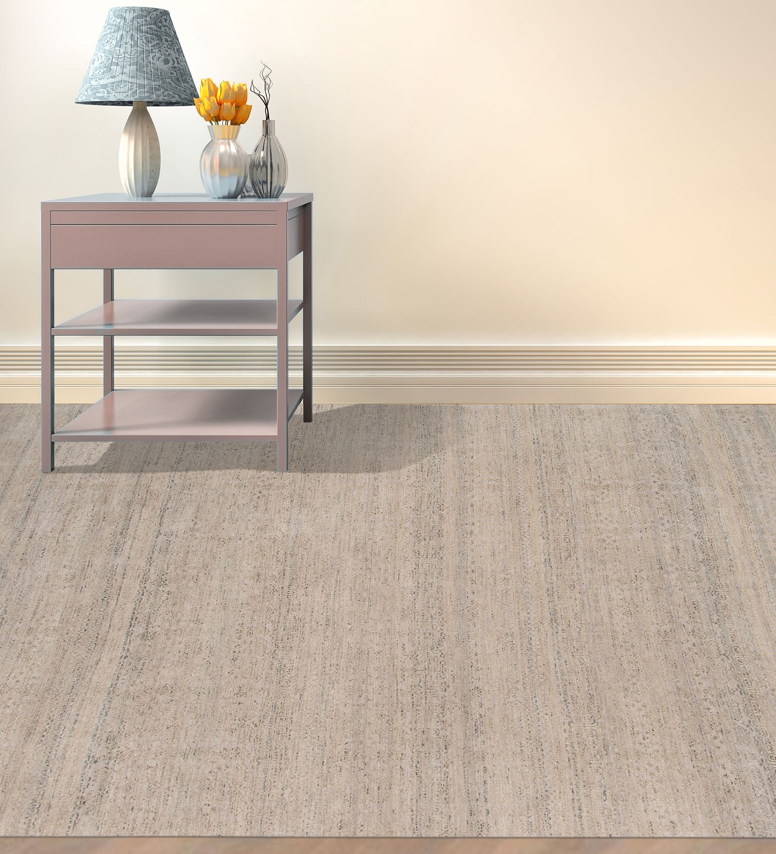Pearl Transitional Pattern Hand Knotted Rectangle Anti-Skid Designer Carpet, Prayer Rug For Office Cabins, Small Living Spaces - 2'X3'