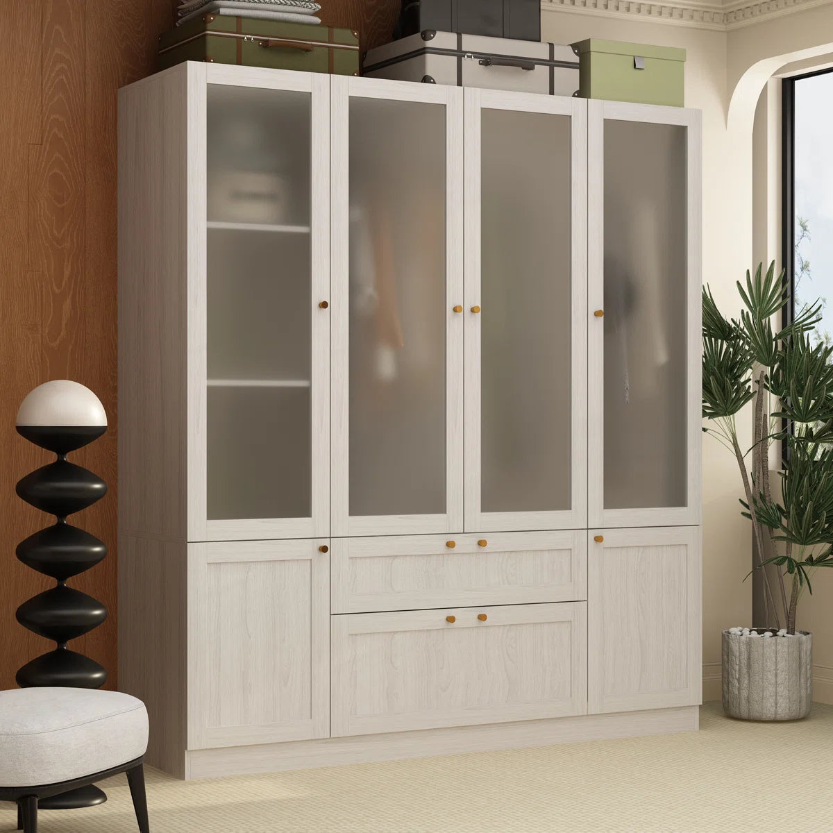 Sebi 6-Door 2-Drawer Armoire With Hanging Area & Storage Compartments