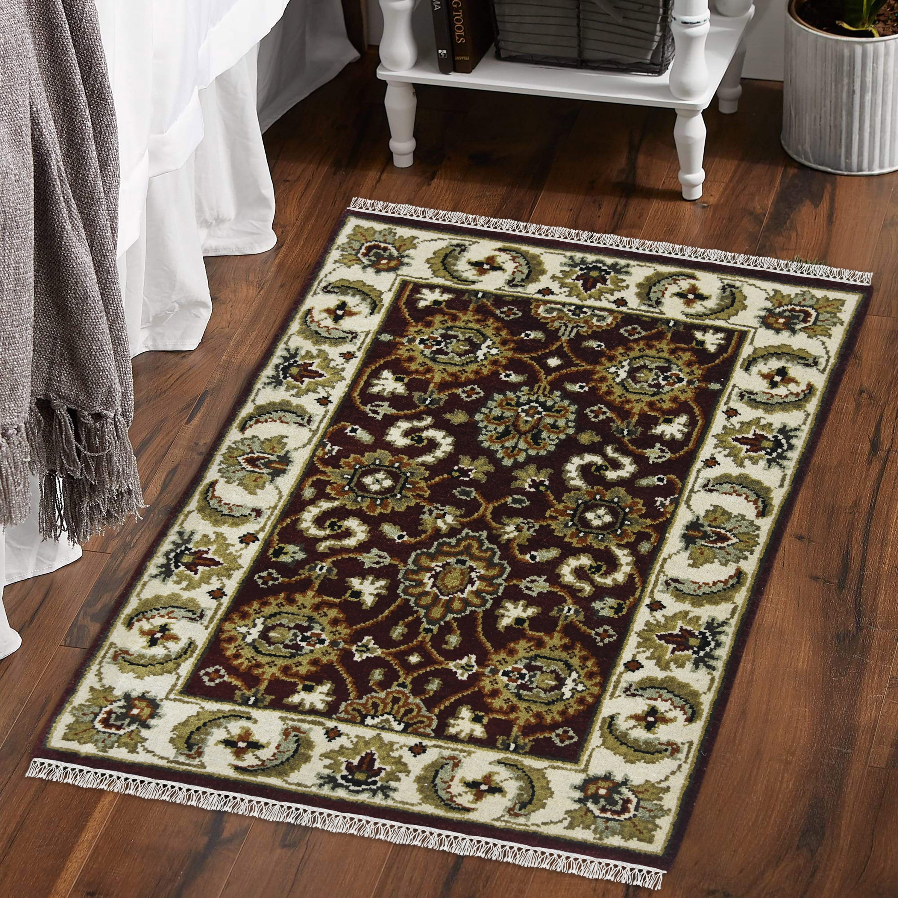 Luxor Classic Pattern Hand Knotted Rectangle Anti-Skid Designer Carpet, Prayer Rug For Office Cabins, Small Living Spaces - 2'X3'