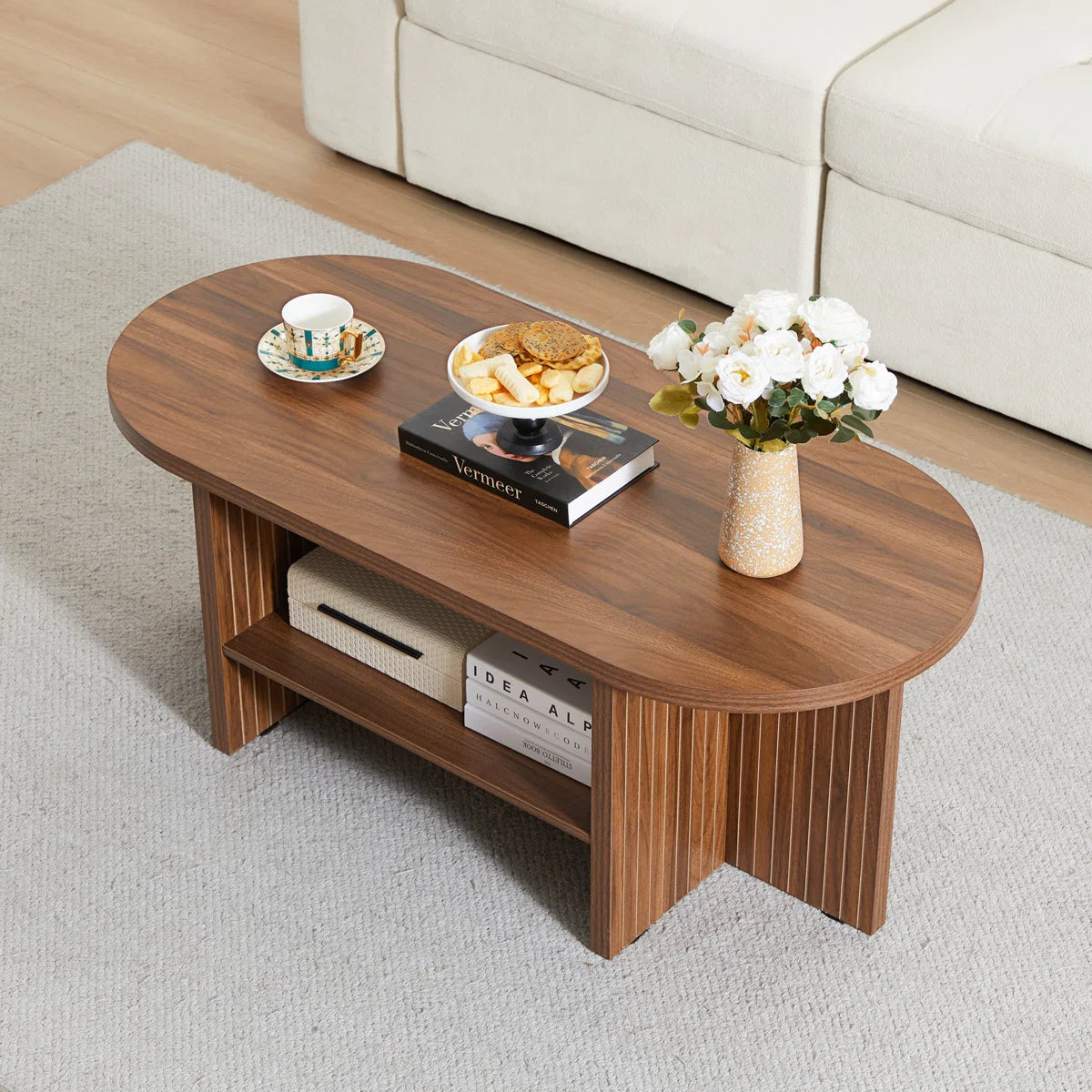 43.31'' Oval Shaped Coffee Table With Storage-OUCH CART | Center table